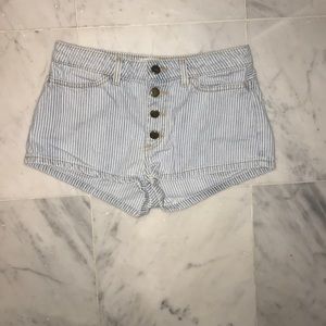Blue and white striped jean shorts